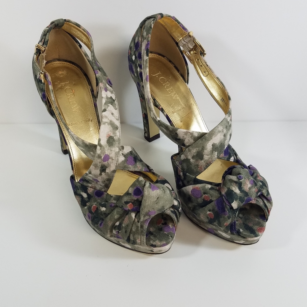 J. CREW Love Me Knot Printed Platform Heels Size 7